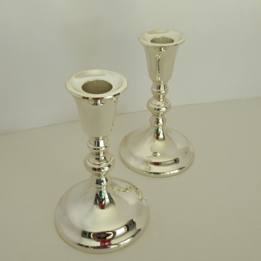 New and Vintage Pair of Candle Holder from Japan Tarnish Resistant Silver Tone